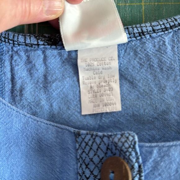 Vintage Produce Company Blue Button Front Top 3/4 Sleeves Back Panel sz M USA - Picture 4 of 6